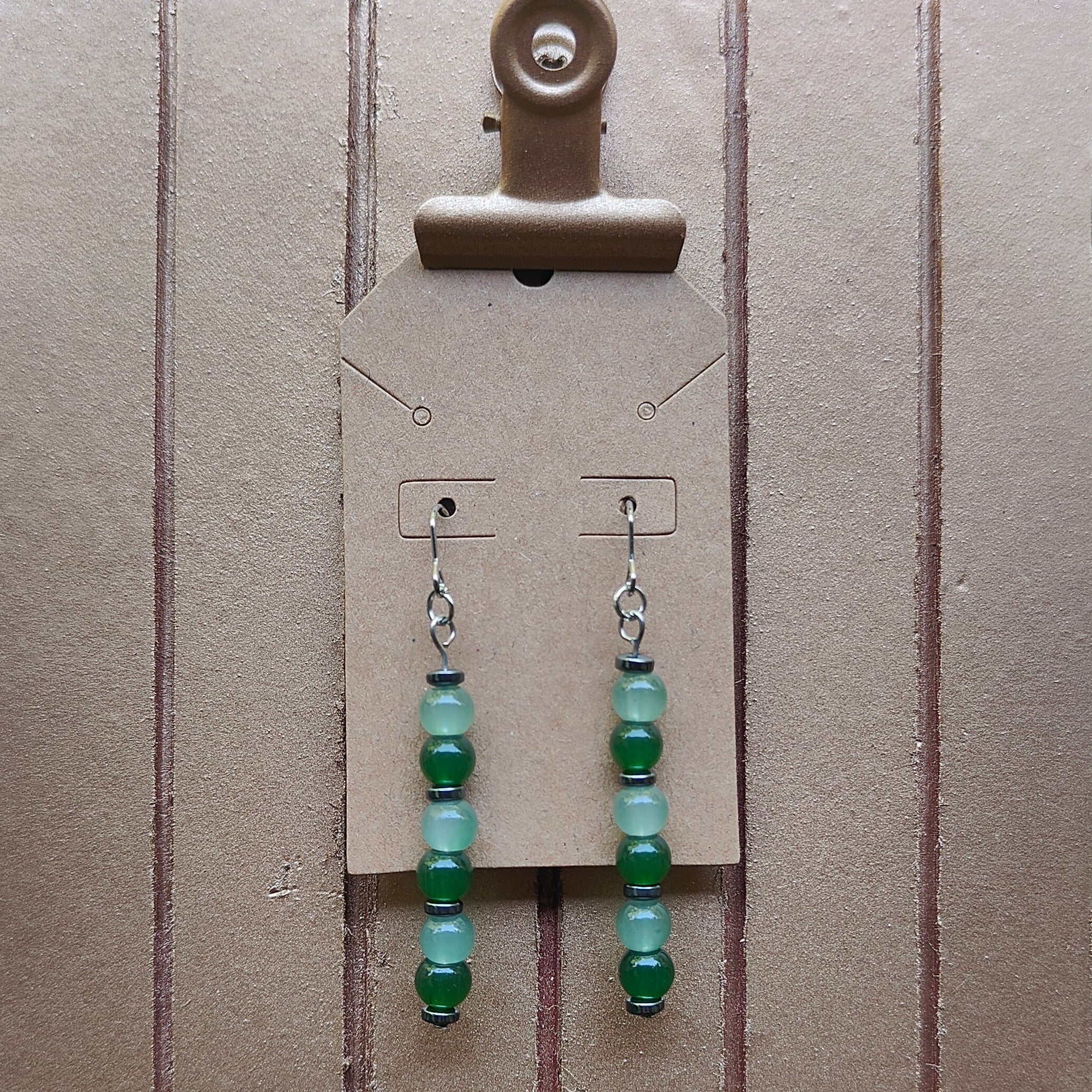 Green Glass Bead Drop Earrings