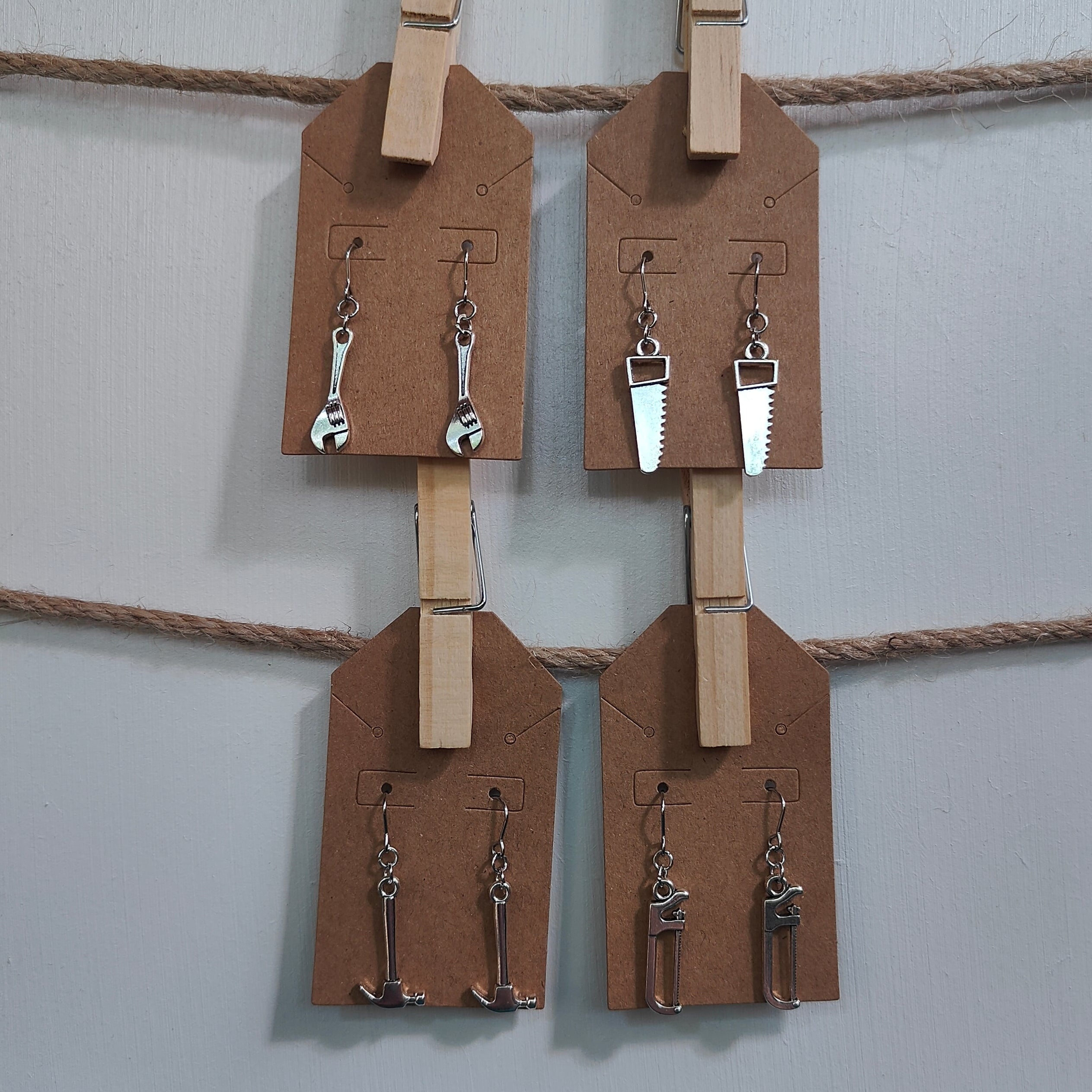 Silver Hardware Tool Dangle Earrings
